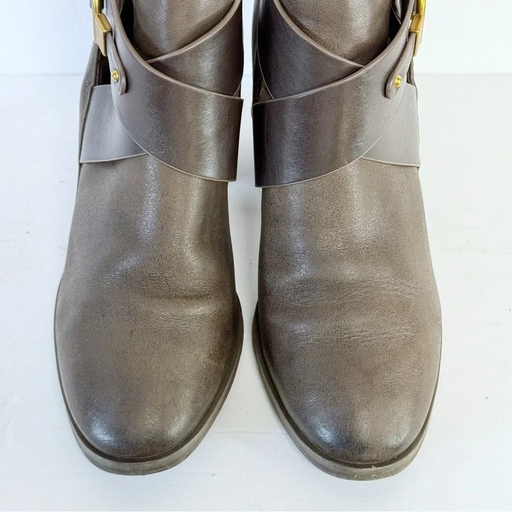 Isola Larkin Block Heel Bootie Brown Leather Zip-up Ankle Boots 8 Contemporary